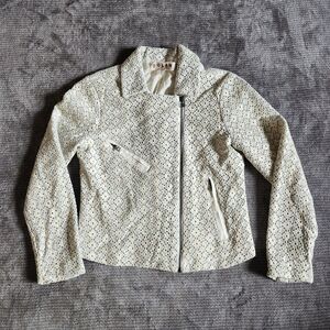 Dolan Womens Crochet Doily Short Jacket, Small, Cream & Blue, Zipper Closure